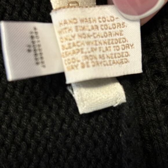 Chico's Women's Size 3 Black Cable Knit Furry Collar Open Front Cardigan Jacket - Picture 4 of 9